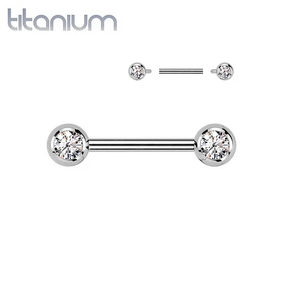 Titanium Internally Threaded CZ Ball Gem Nipple Ring