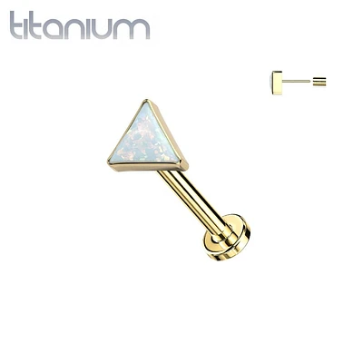 Implant Grade Titanium Gold PVD White Opal Triangle Threadless Push In Labret