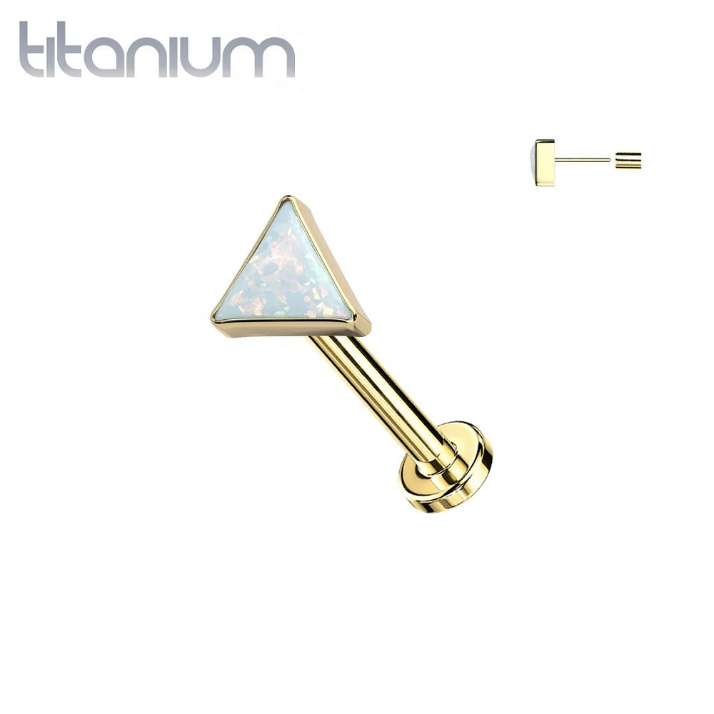 Implant Grade Titanium Gold PVD White Opal Triangle Threadless Push In Labret