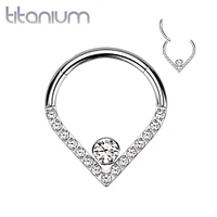 Implant Grade Titanium V Chevron with Single White CZ Hinged Clicker Hoop