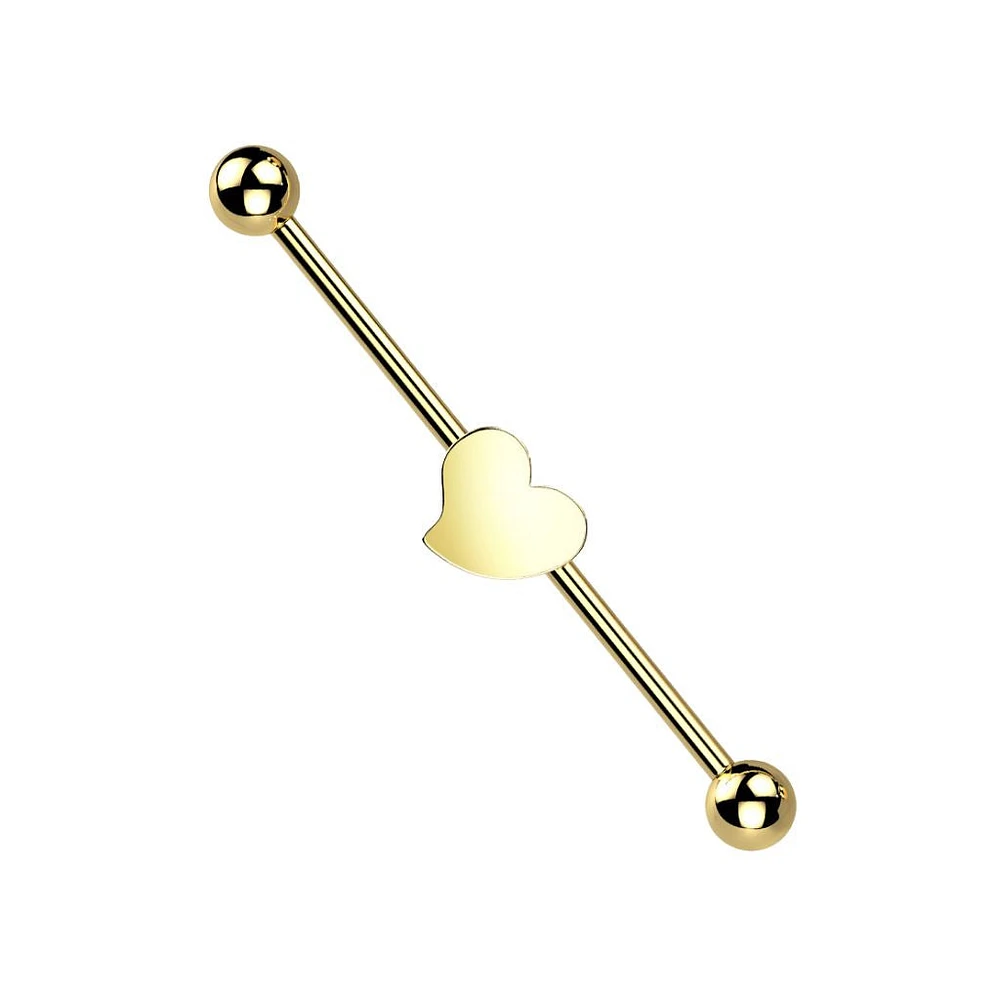 316L Surgical Steel Gold PVD Flat Fixed Heart Shape Industrial Barbell