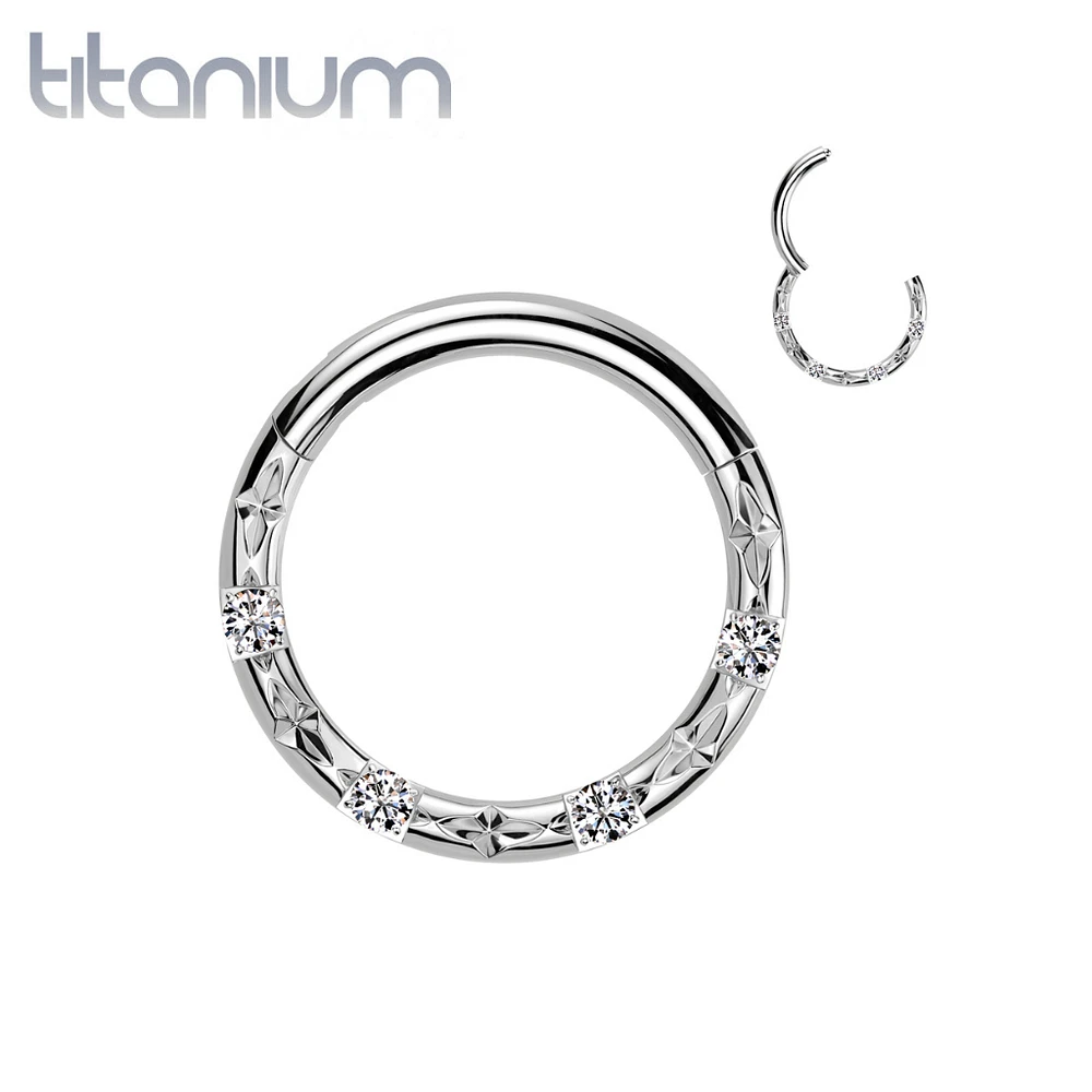 Implant Grade Titanium White CZ Studded Hinged Clicker Hoop