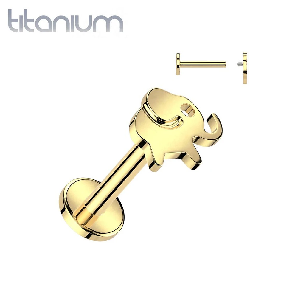 Implant Grade Titanium Gold PVD Internally Threaded Elephant Flat Back Labret