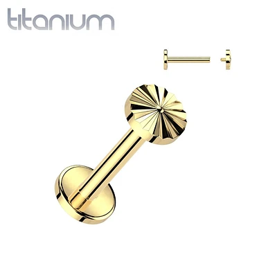 Titanium Gold PVD Internally Threaded Circle Disc Starburst Flat Back Labret