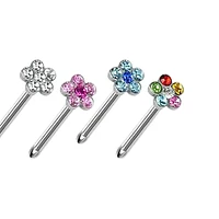 316L Surgical Steel Ball End Multi CZ Gem Crystal Flower Nose Bone Stud