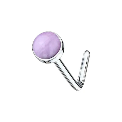 316L Surgical Steel L Shape Semi Precious Amethyst Stone Nose Stud