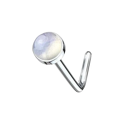 316L Surgical Steel L Shape Semi Precious Opalite Stone Nose Stud