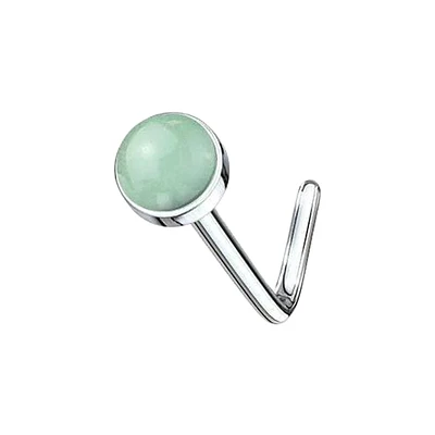 316L Surgical Steel L shape Semi Precious Jade Stone Nose Stud