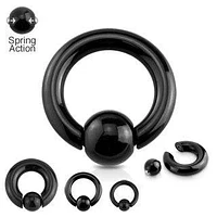 316L Black Surgical Steel Spring Ball Captive Bead Ring Hoop