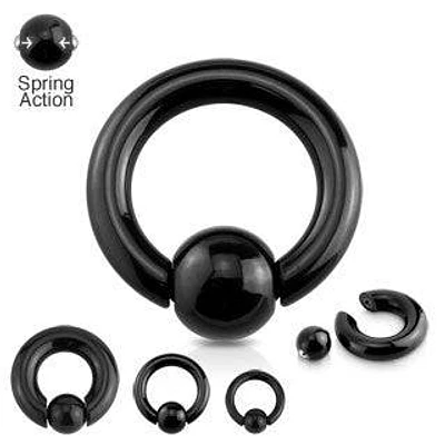 316L Black Surgical Steel Spring Ball Captive Bead Ring Hoop