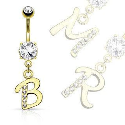 316L Gold Plated Surgical Steel Dangling White CZ Gem Initials