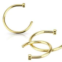 316L Gold Plated Surgical Steel Half Open Ended Nose Ring Hoop with Stopper
