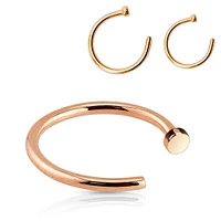 316L Rose Gold Plated Surgical Steel Half Open Ended Nose Ring Hoop with Stopper