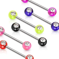 316L Surgical Steel 14ga Acrylic Nipple Ring Barbell with Clear Set Gems