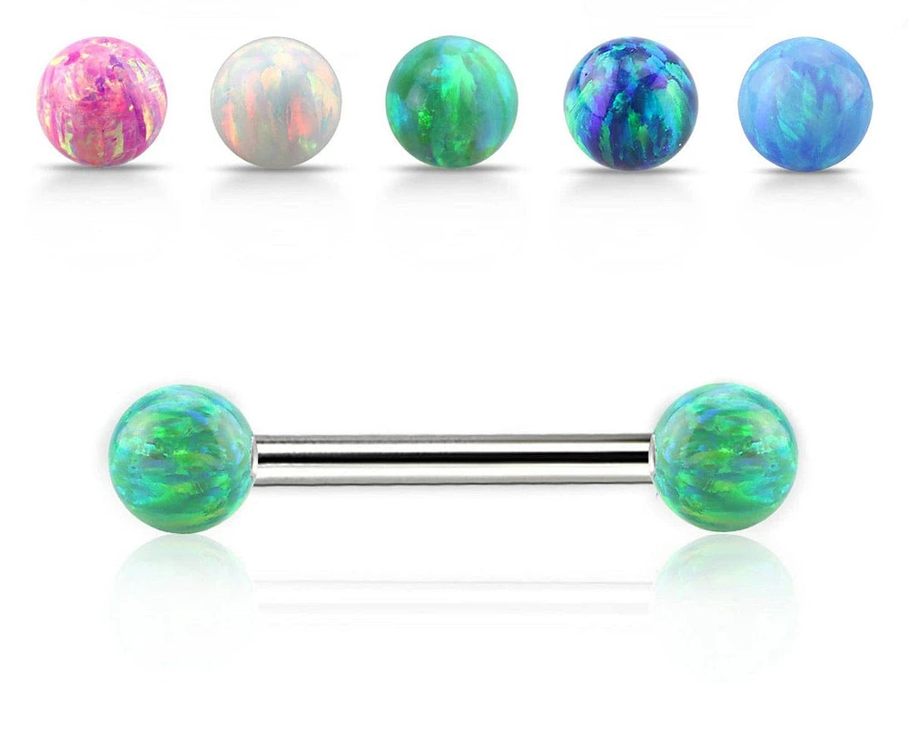316L Surgical Steel 14ga Straight Barbell with 5mm Opal Balls
