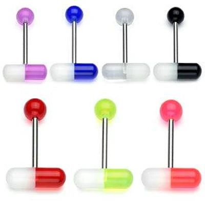 316L Surgical Steel 2 Color Pill Straight Barbell Tongue Ring