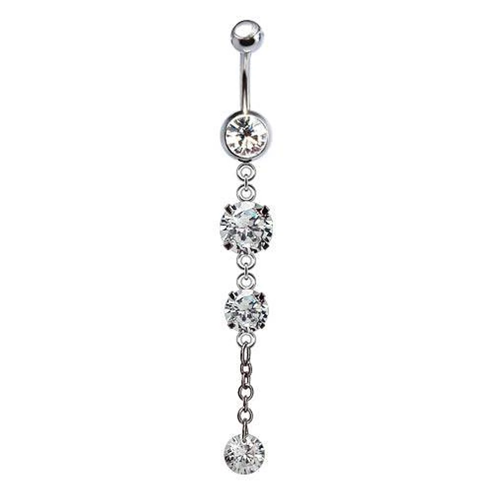 316L Surgical Steel 3 Descending Gem Dangle Belly Ring