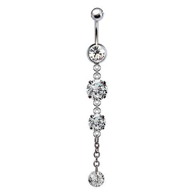 316L Surgical Steel 3 Descending Gem Dangle Belly Ring