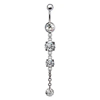 316L Surgical Steel 3 Descending Gem Dangle Belly Ring