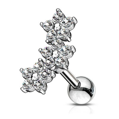316L Surgical Steel 3 Flower White CZ Cartilage Ring Barbell