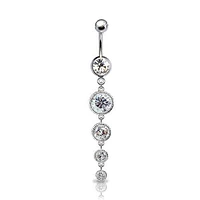 316L Surgical Steel 4 Gem Rimmed Dangle Belly Ring