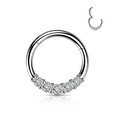 316L Surgical Steel 5 White CZ Gem Dainty Septum Ring Hinged Clicker Hoop