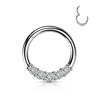 316L Surgical Steel 5 White CZ Gem Dainty Septum Ring Hinged Clicker Hoop