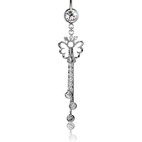 316L Surgical Steel Angel with Chain CZ Dangle Belly Ring