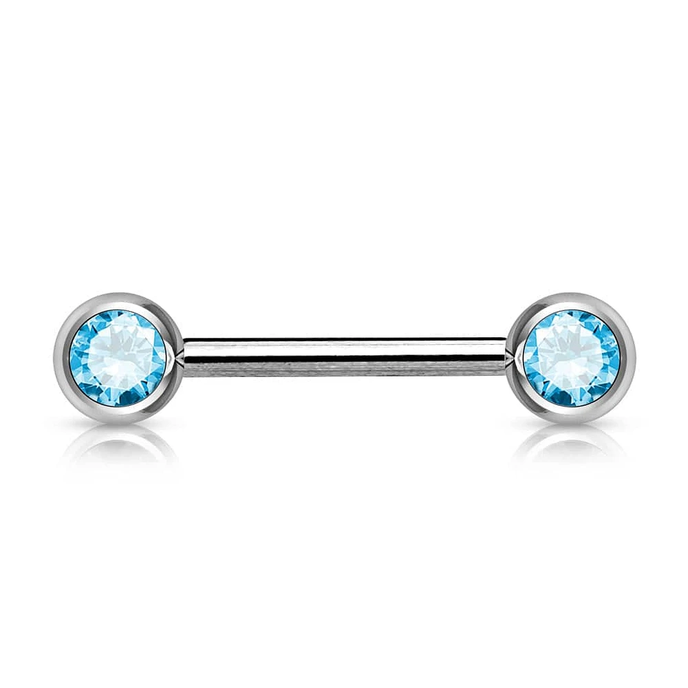 316L Surgical Steel Aqua CZ Ball Gem Nipple Ring Barbell