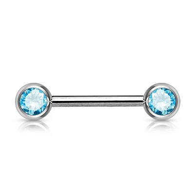 316L Surgical Steel Aqua CZ Ball Gem Nipple Ring Barbell