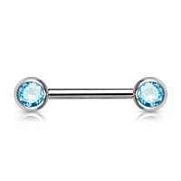 316L Surgical Steel Aqua CZ Ball Gem Nipple Ring Barbell