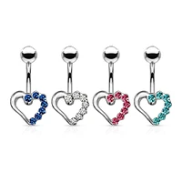 316L Surgical Steel Aqua CZ Heart Outline Stud Belly Ring