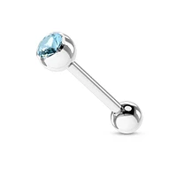 316L Surgical Steel Aqua Gem Straight Barbell Tongue Ring