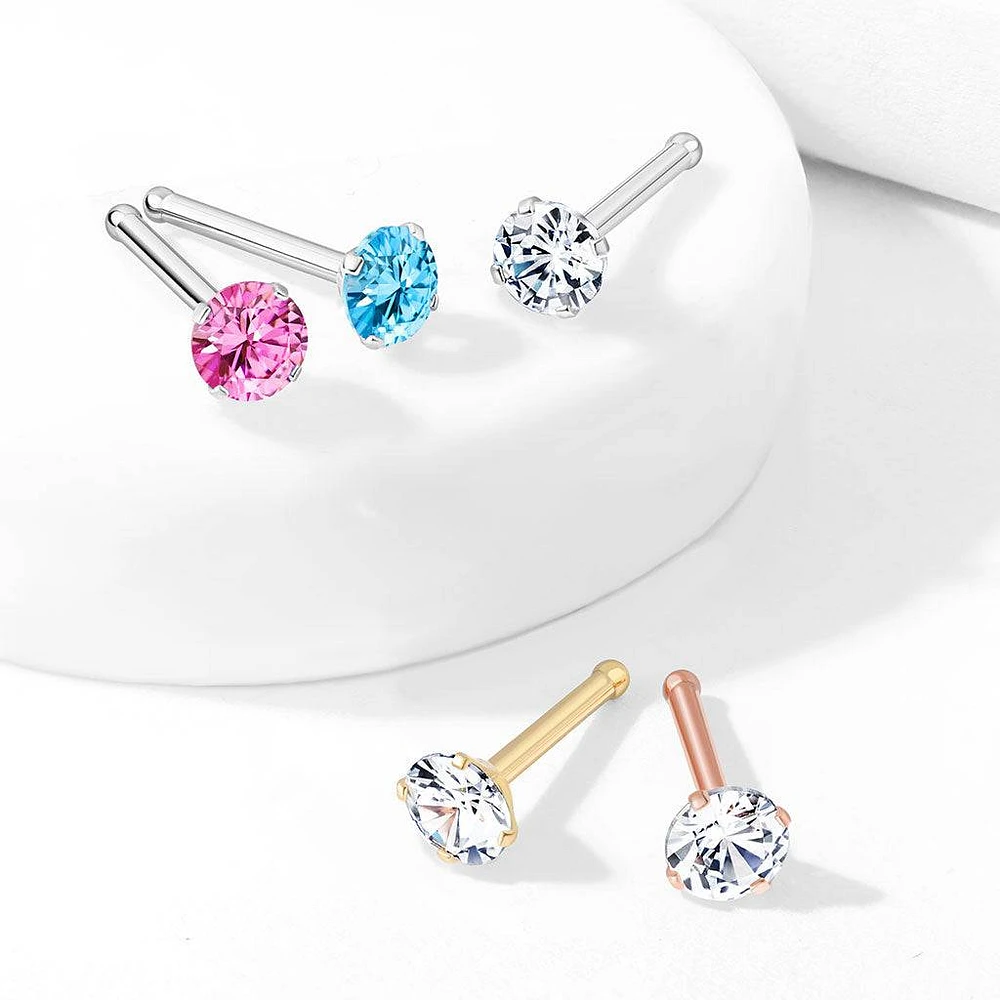 316L Surgical Steel Aqua Round CZ Prong Gem Ball End Nose Ring Stud