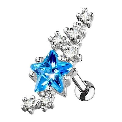 316L Surgical Steel Aqua Star CZ Crystal Helix Barbell