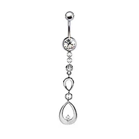 316L Surgical Steel Ascending Double Teardrop CZ Gem Dangle Belly Ring