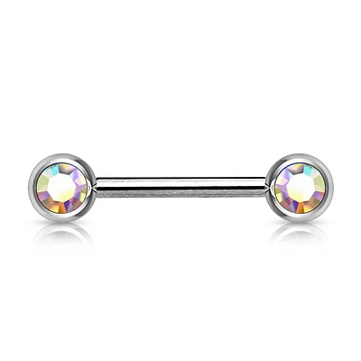 316L Surgical Steel Aurora Borealis CZ Ball Gem Nipple Ring Barbell