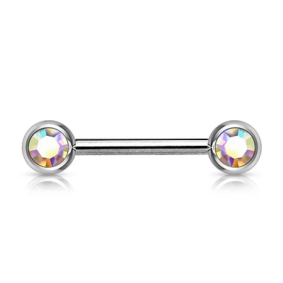 316L Surgical Steel Aurora Borealis CZ Ball Gem Nipple Ring Barbell