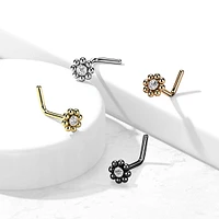 316L Surgical Steel Ball White CZ Gem Flower L-Shape Nose Ring Stud