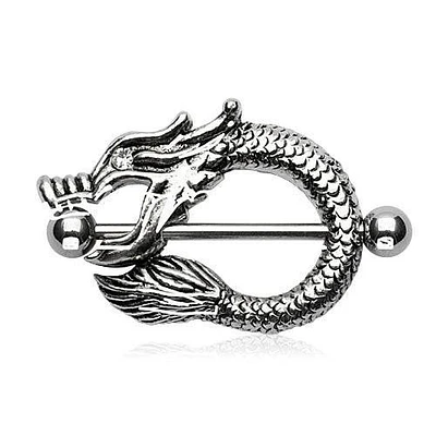 316L Surgical Steel Barbell with Dragon Nipple Ring Shield