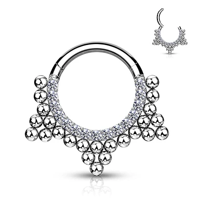 316L Surgical Steel Beaded Tribal Hinged Septum Ring Hoop Clicker