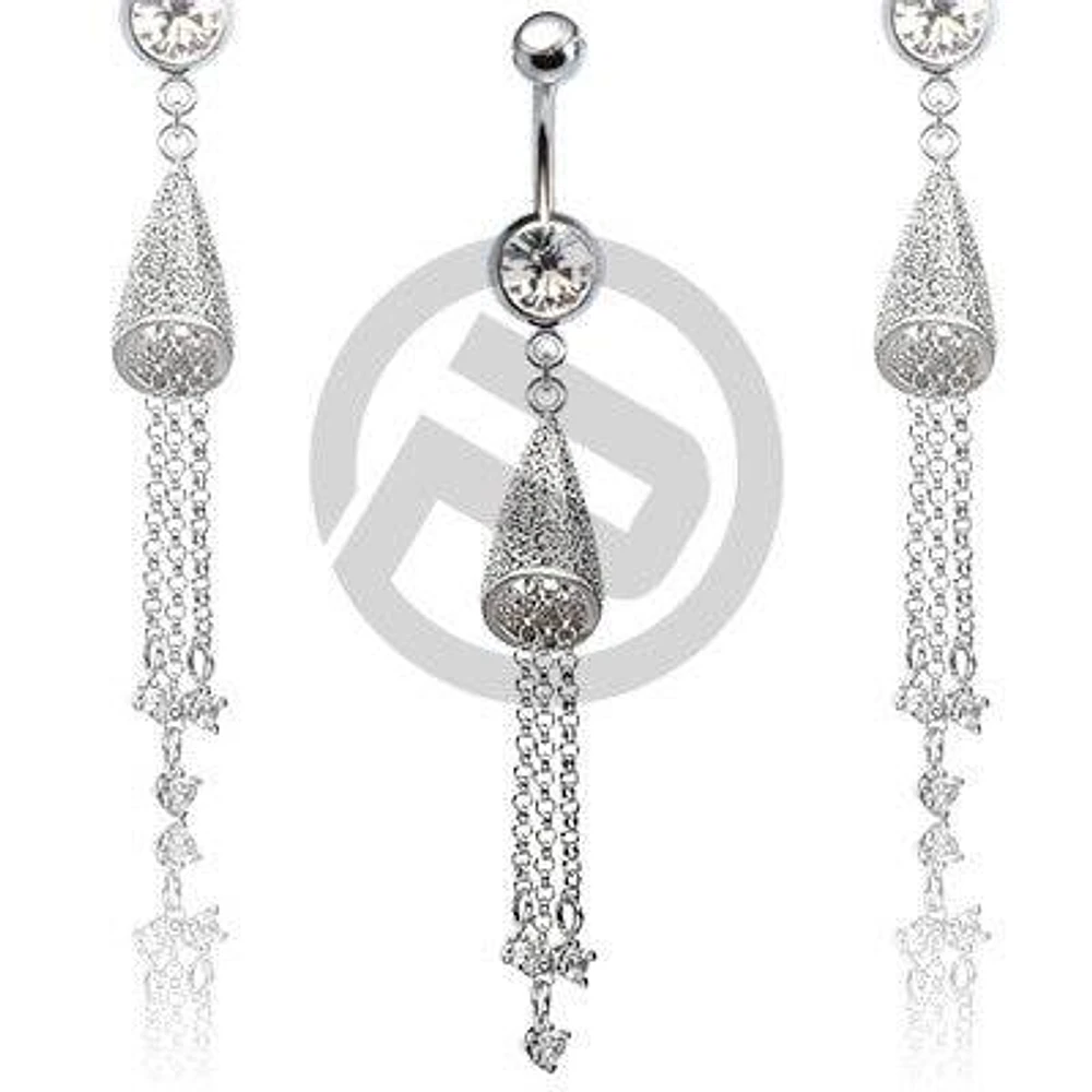 316L Surgical Steel Beautiful Dangling 3 Floating Chains Through Shell Belly Ring