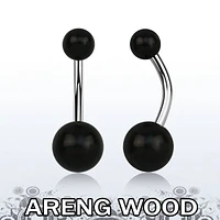 316L Surgical Steel Belly Button Ring with Black Areng Wood Balls