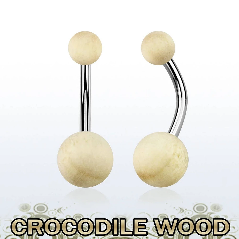 316L Surgical Steel Belly Button Ring with Crocodile Wood Balls
