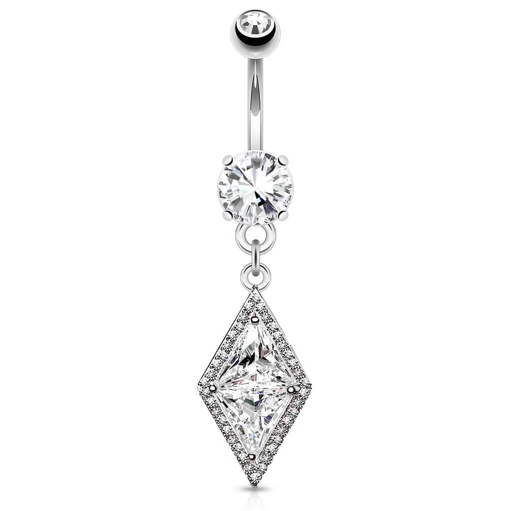 316L Surgical Steel Belly Ring with Large Paved CZ Center Dangle