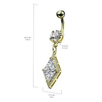 316L Surgical Steel Belly Ring with Large Paved CZ Center Dangle