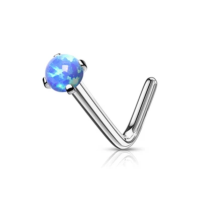 316L Surgical Steel Bent L Shape Nose Ring Stud with Opal Gem