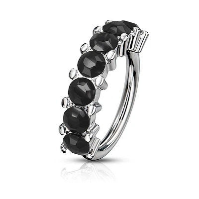 316L Surgical Steel Black 7 Gem Nose Hoop Ring