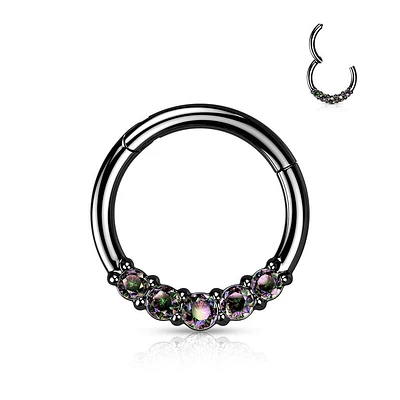 316L Surgical Steel Black PVD 5 VM CZ Gem Dainty Septum Ring Hinged Clicker Hoop