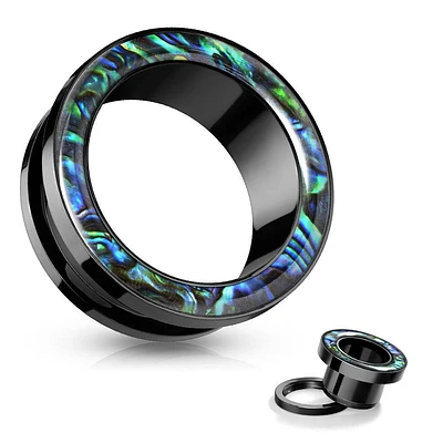 316L Surgical Steel Black PVD Abalone Rim Screw On Ear Tunnels